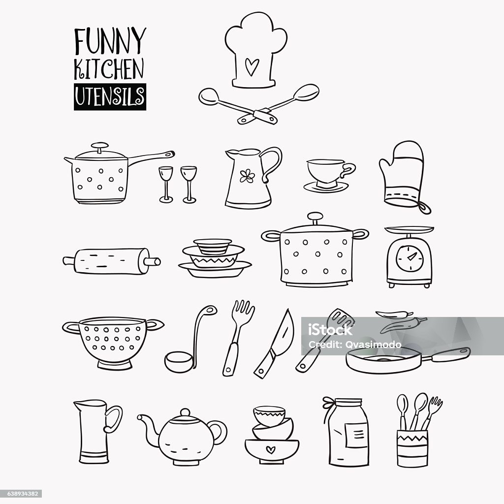 Funny Kitchen Utensils Set Stock Illustration - Download Image Now -  Doodle, Kitchen, Cooking - iStock