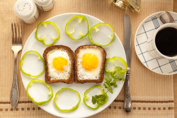 istock Healthy breakfast with toasted bread and eggs. 638934628