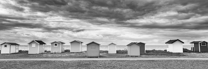 Small cottages at a beach in Skane Sweden.