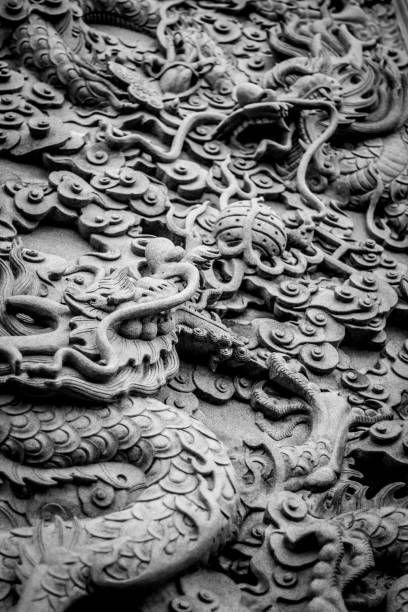 Abstract dragon art in a Chinese temple. stock photo