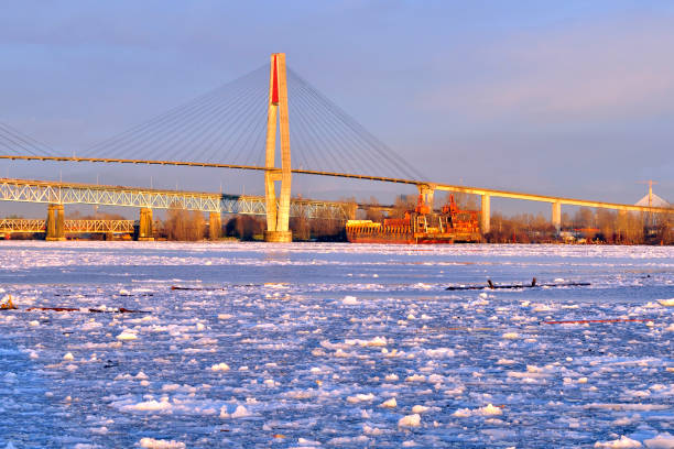 istock Fraser River full of floating ice at sunset 638939164
