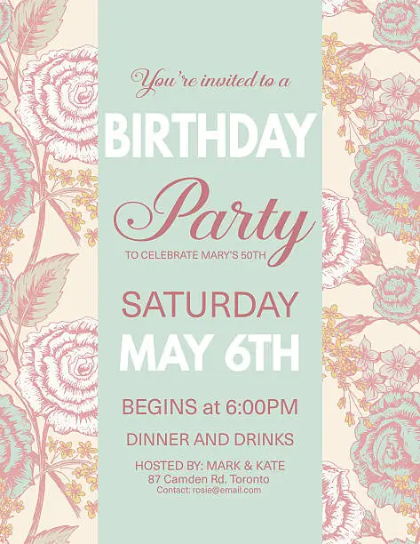 Vector illustration of Birthday Party Invitation On Roses pattern