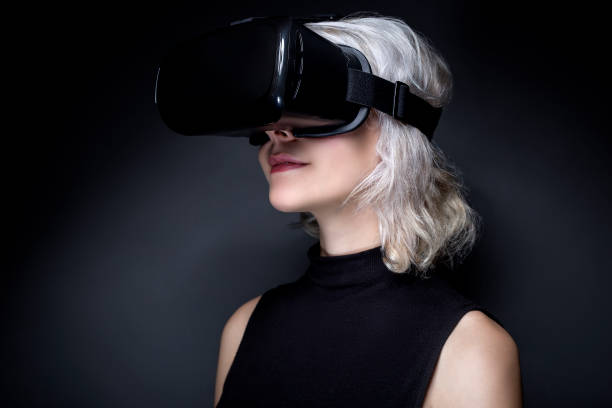istock Futuristic Woman with Virtual Reality Headset 638946514