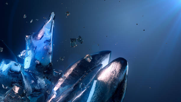 istock Piece of ice on dark blue background 3d rendering 638947482