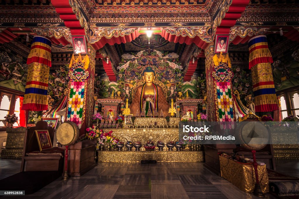 October 30, 2014: Inside a Buddhist temple in Bodhgaya, India Bodhgaya Stock Photo