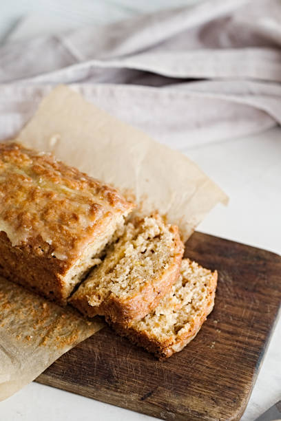istock Glazed applesauce oatmeal bread on a white marble table 638953836