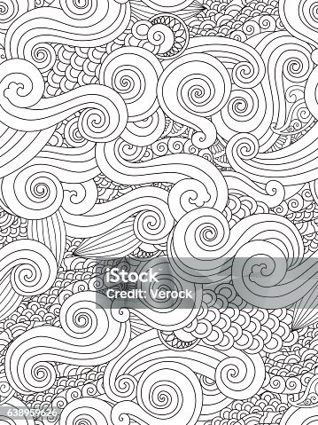 istock Abstract hand drawn outline wave curl seamless pattern in east 638959626
