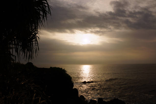 istock Sunrise over the ocean with waves crashing along rocky shore 638959936