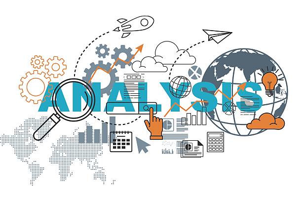 Analysis website banner concept with thin line flat design Analysis website banner concept with thin line flat design vector illustration eps-10. Text Analytics Market, Trends, Analysis, and Forecast till 2030 Dynamics: Regional Breakdown and Analysis stock illustrations