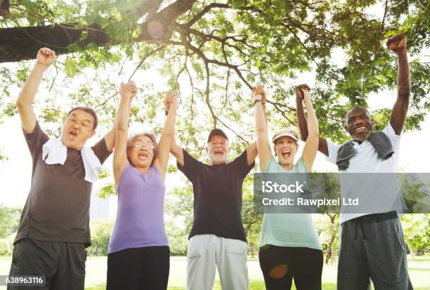 Meet Up Retired Wellbeing Pensioner Workout Concept Stock Photo - Download Image Now