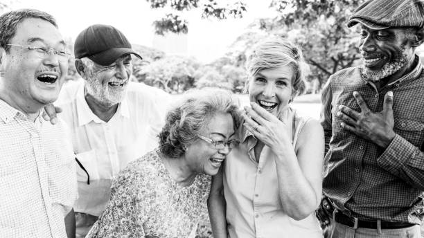 group of senior retirement friends happiness concept - grandparent retirement senior adult healthy lifestyle imagens e fotografias de stock