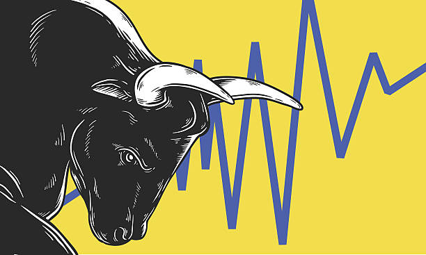 Bull Market Artwork Icon Business Concept ***NOTE TO INSPECTOR: All visible graphics are our own design, and were produced for this particular shoot.*** bull market stock illustrations