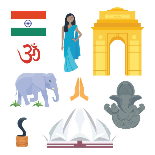 인도 여행 벡터 아이콘. - india goa temple indian culture stock illustrations