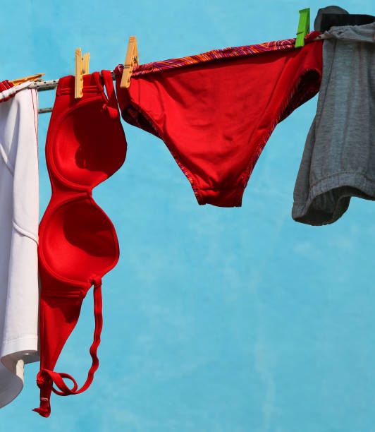 istock red underpants Women and red bra hanging out 638973558