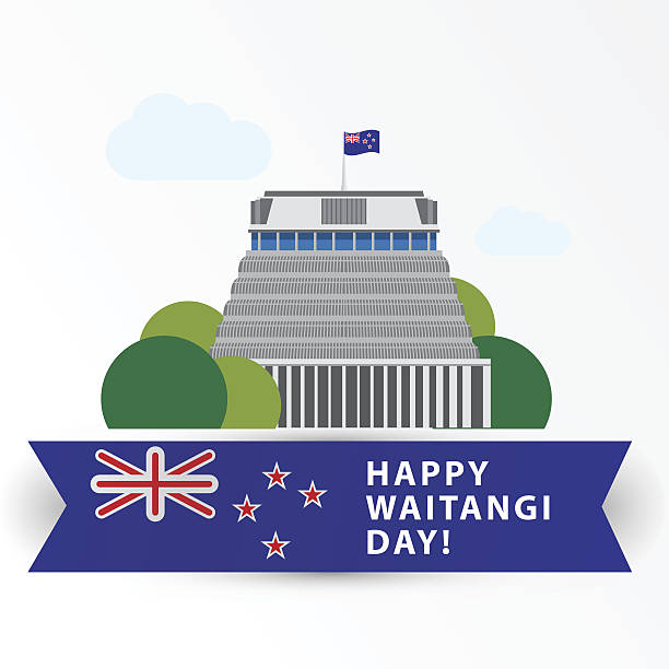 Happy Waitangi day,  6 February. New Zeland Wellington Happy Waitangi day,  6 February. New Zeland Wellington Greatest landmarks as symbol of the country. Web banner or greeting card. beehive new zealand stock illustrations
