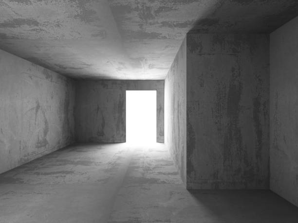 istock Concrete dark empty room interior. Geometric minimalistic archit 638978374