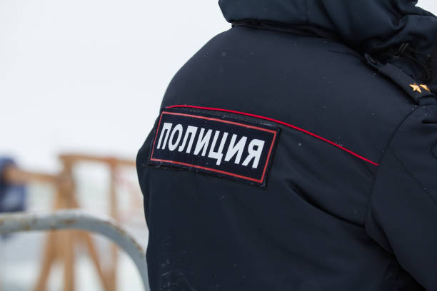 istock Russian police - emblem on the back, close up 638978748