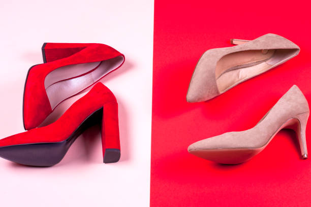 istock Red and pastel female high-heeled shoes 638981038