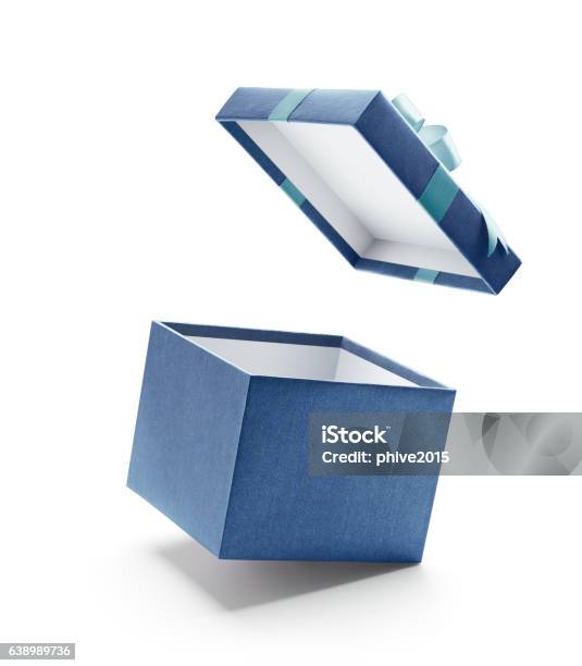 Blue Open Gift Box Isolated On White Stock Photo - Download Image Now - Gift Box, Blue, Opening
