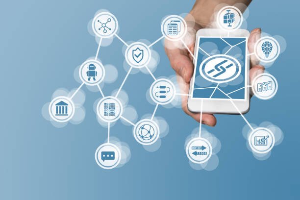 istock Blockchain icon displayed on touchscreen of modern smartphone 638990482
