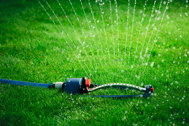 istock Lawn sprinkler spaying water over green grass. 638992662