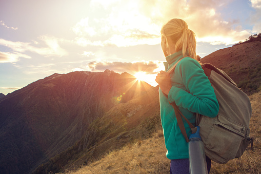 Young woman hiking in Autumn, Switzerland