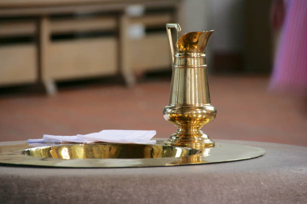 baptismal font and jug before the ceremony