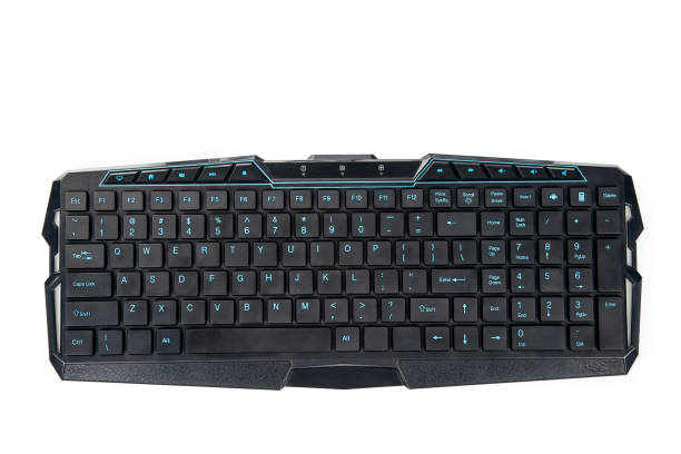 istock Top view of new black hi-tech style keyboard 639000290