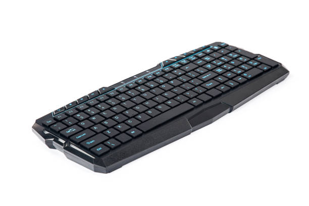 istock Left side view of new black hi-tech style keyboard 639000318