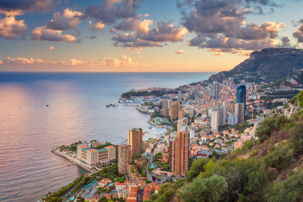Monaco. Cityscape image of Monte Carlo, Monaco during summer sunset. monte carlo photos stock pictures, royalty-free photos & images