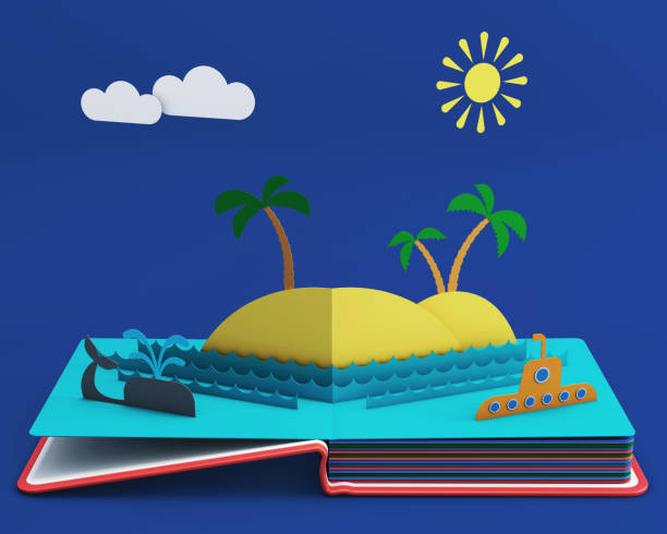 istock Pop Up Book With Tropical Island In Ocean 639002522