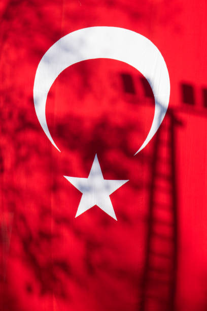 istock Turkish national flag hang on a rope in a building 639002938