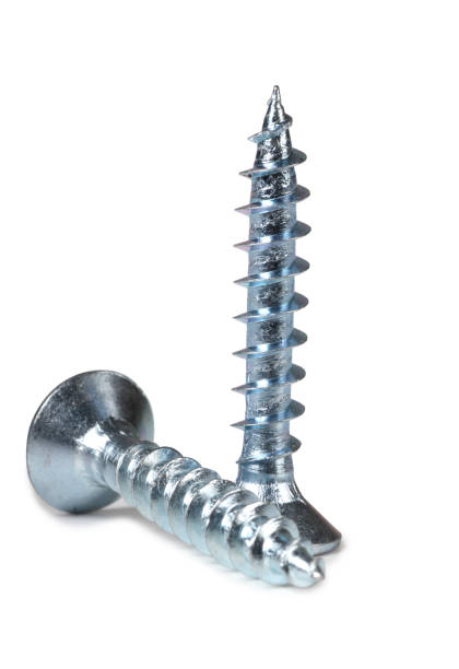 istock Large metal screw on white 639004378