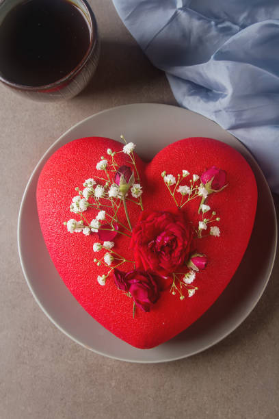 istock Delightful, luxury mousse cake in the form heart. Valentine's 639004600