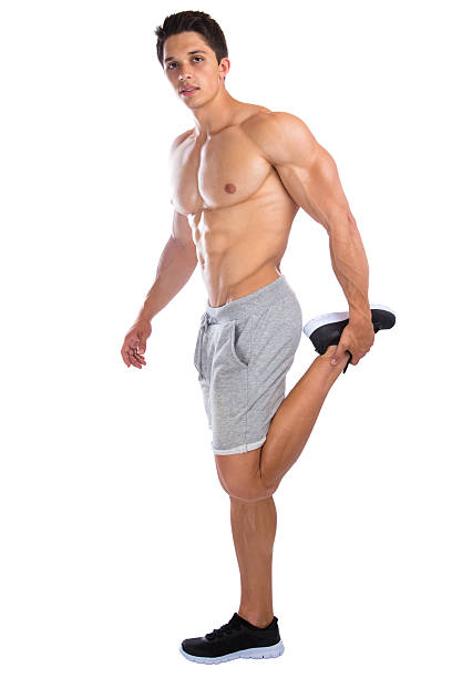 istock Bodybuilder bodybuilding muscles stretch legs stretching exercise 639004642