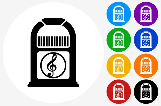 Vector illustration of Jukebox Icon on Flat Color Circle Buttons