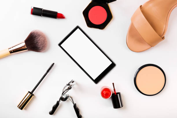 istock fashion accessories and smart phone with blank screen. top view 639005694