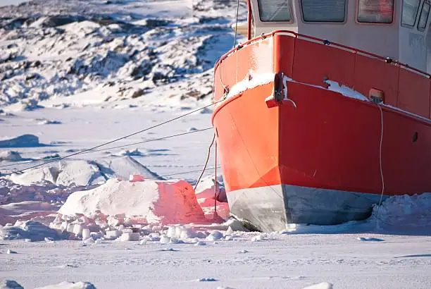 Photo of Fishing boat frozen in at Iqaluit, Frobisher Bay, Nunavut, Canada