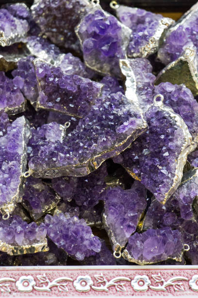 istock Raw violet amethyst rock with crystal ametist 639014632