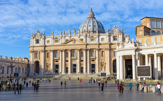 domes of the Church of the Most Holy Name of Mary and Santa Maria di Loreto in Rome seen from Piazza Venezia; Rome, Italy