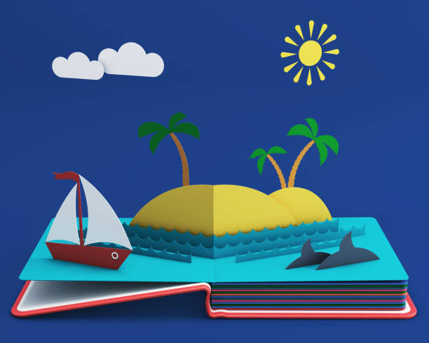 istock Pop Up Book With Tropical Island In Ocean 639017454