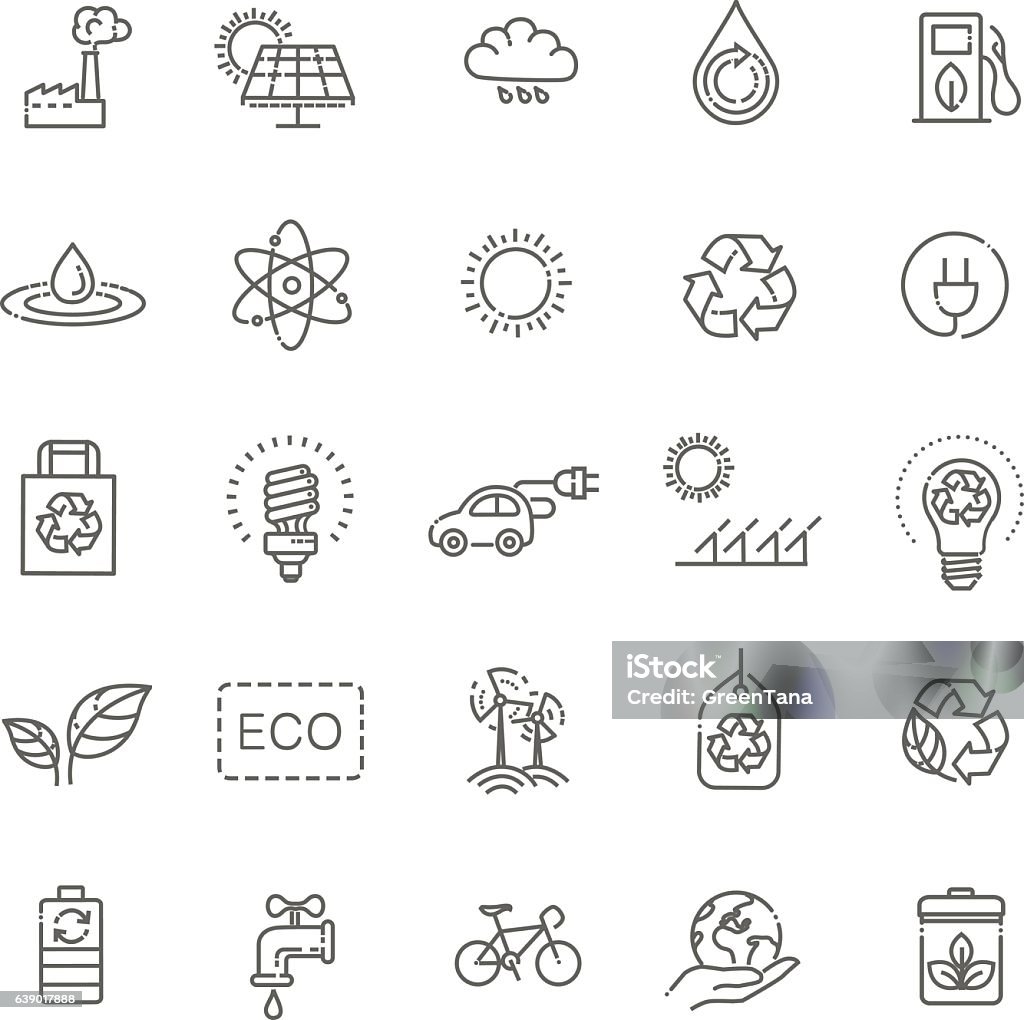 Simple Set of Eco Related Vector Line Icons Contains such Icons as electric car, organic farming, solar panels Icon Symbol stock vector