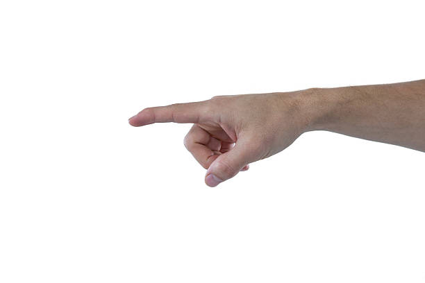 istock Hand of man pretending to touch an invisible screen 639025178