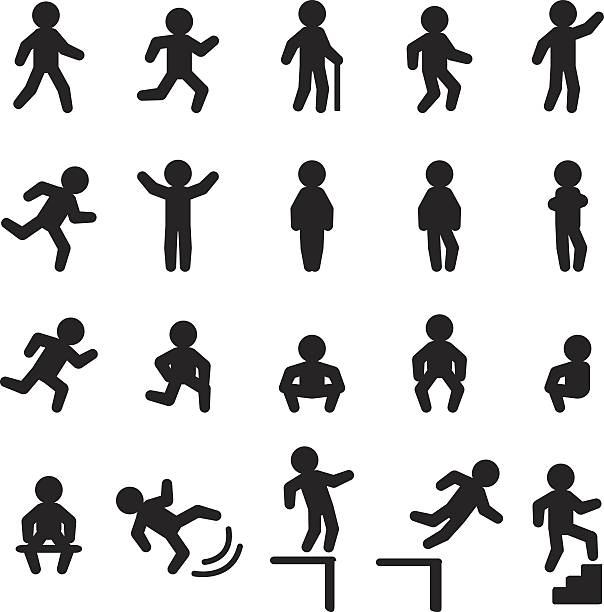 ilustraciones, imágenes clip art, dibujos animados e iconos de stock de conjunto de iconos de acciones de personas. conjunto de iconos vectoriales. - crouching silhouette men people