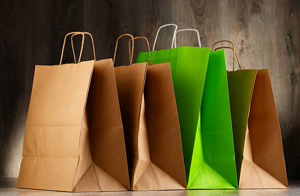 istock Composition with colorful paper shopping bags 639032134
