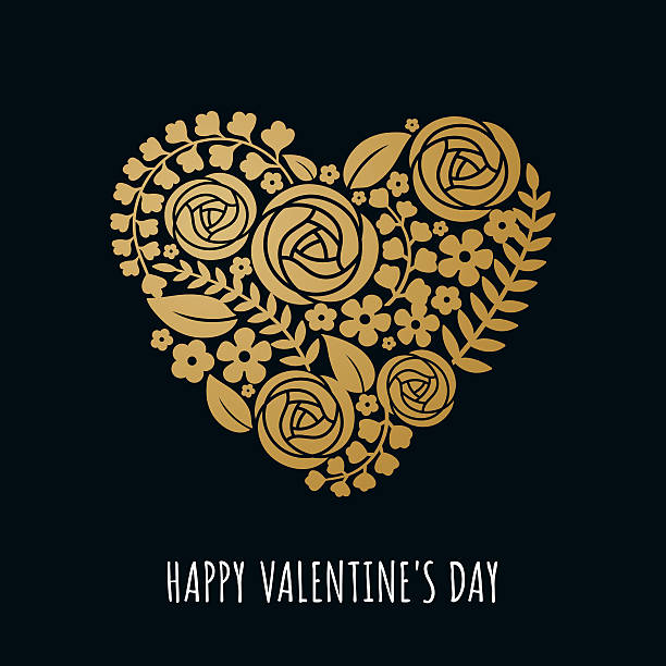 Valentine's Day Card Valentine's Day Card message with golden heart in paper cut. golden roses stock illustrations
