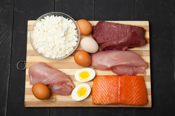 istock Proteins, fish, cheese, eggs, meat and chicken 639033008