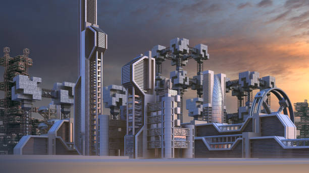 Futuristic architecture of a city skyline vector art illustration