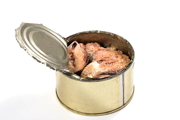 istock Opened metal can with conserved sardines fish isolated 639040026