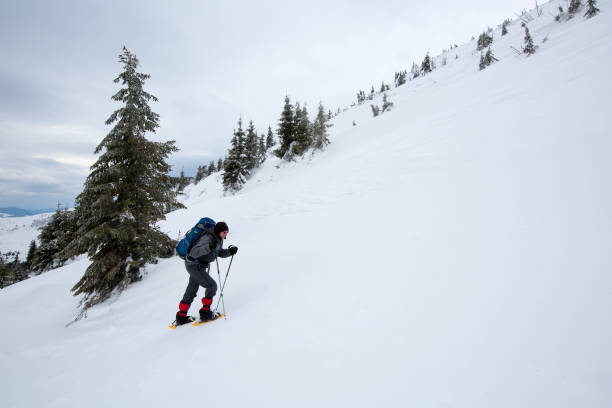 istock Man hiking in winter mountains 639040116